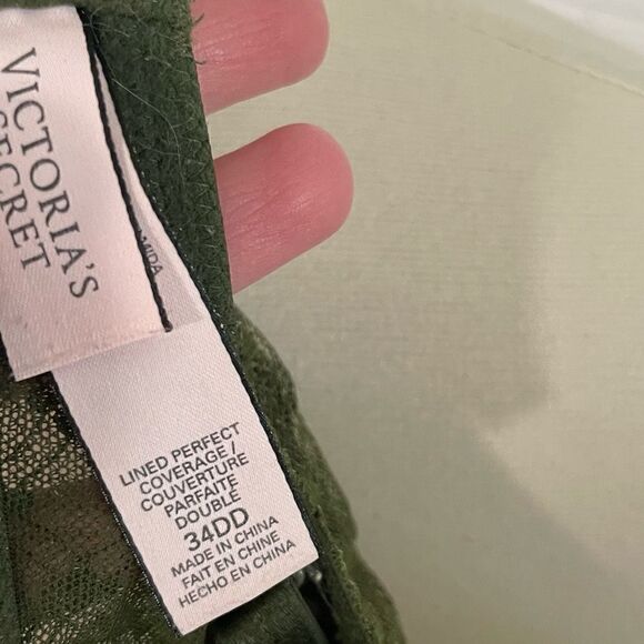 Victoria’s Secret Lined Perfect Coverage Green Lace Overlay Bra Size 34DD - Picture 3 of 3